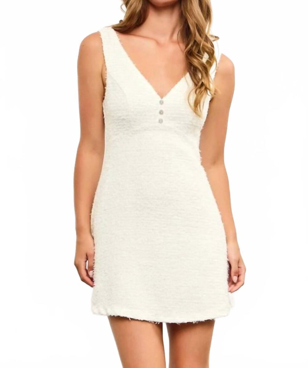 NEW MUSTARD SEED deep v-neck tweed sleeveless dress in white